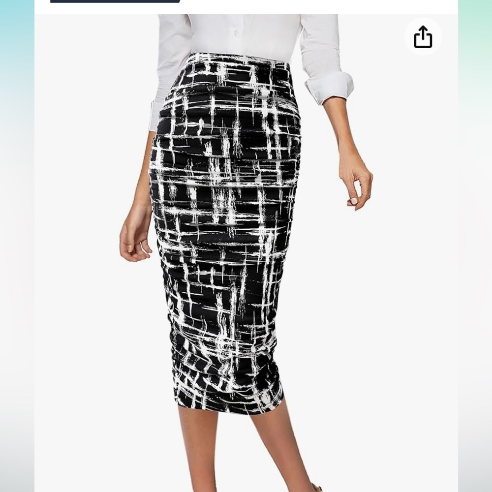 🔥 NWT VFshow black/white geometric print, pencil ruched detail midi skirt, size